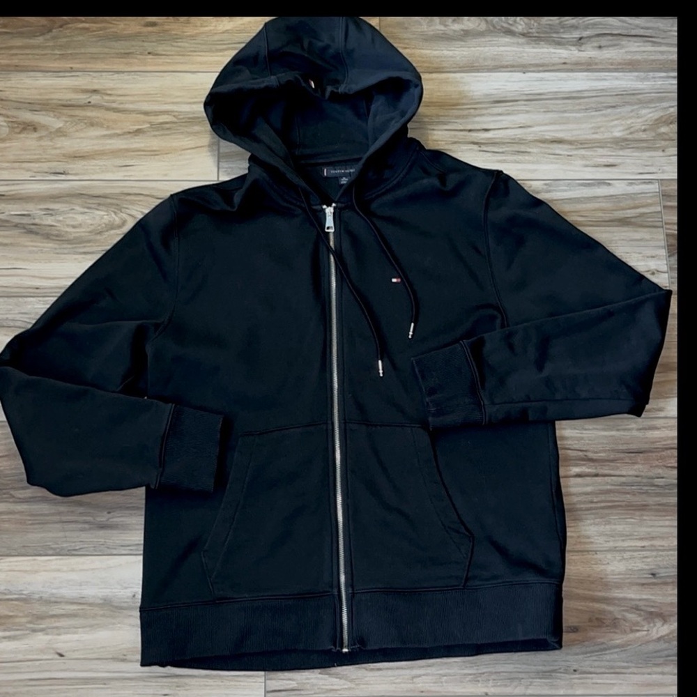 Tommy Hilfiger Black Full-Zip Hoodie Men’s XL | French Terry | EUC